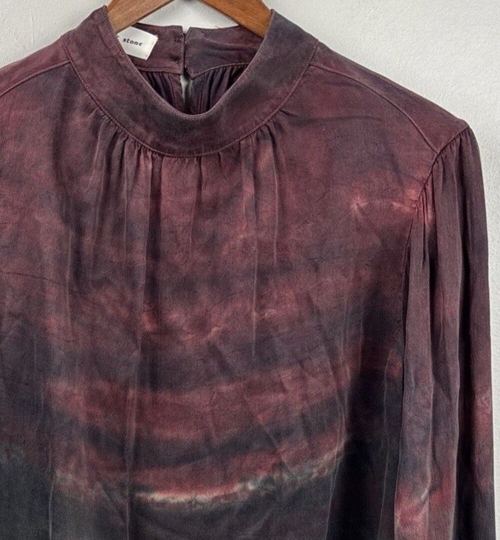 Anthropologie Cloth & Stone Burgundy Tie Dye Long Sleeve Blouse Size Small Boho